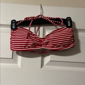 Black Poppy Red and White Striped Bikini Top